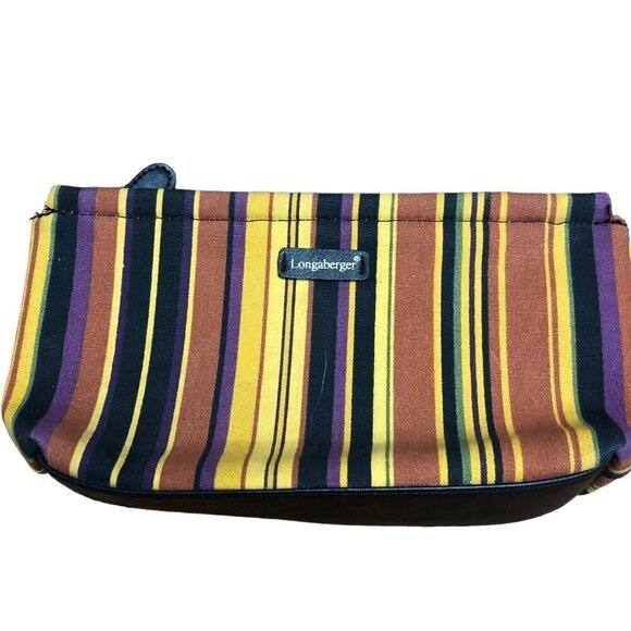 Lot of 3 Longaberger 2 Lunch Totes 1 Matching Clutch Fabric Lined Stripes VGC - Picture 8 of 11